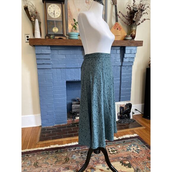 Vintage LL Bean L Petite Skirt A-Line Midi Below Knee Retro Elastic Waist Floral - Picture 5 of 12